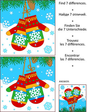 Differences game with lost mittens (may be, Santa's). Answer included.

