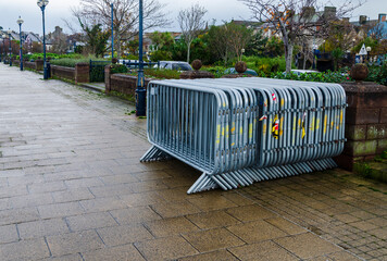 Bangor County Down Northern Ireland, November 16 2022 - Barriers ready for setting out at a event in City of Bangor County Down Northern Ireland