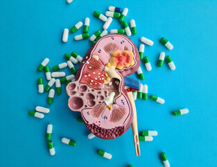 Model anatomy of kidney stones and medical pills