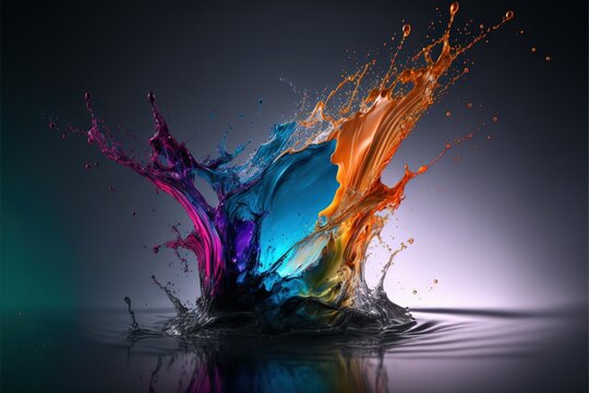 splash of water on a black background, colorful illustration, AI art