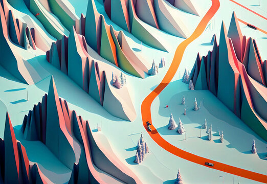 Generated image of ski slope in beautiful forest.
