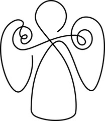 Simple vector Christmas angel, continuous one line drawing, print for clothes and logo design, emblem or silhouette one single line, isolated abstract illustration