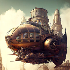 Steampunk art style.Old mechanism.Generating image by Neural Network.Robots out control.3D render
