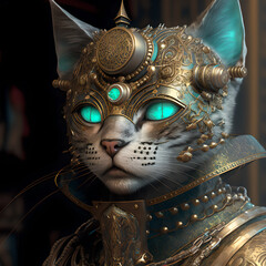 A proud red cat in steampunk style.