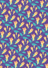 Naklejka na ściany i meble seamless pattern with leaves and flowers