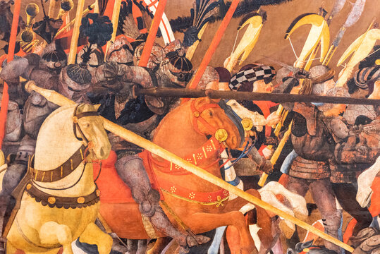 Close-up on painting of medieval battle 
