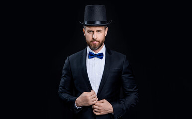 tuxedo showman isolated on black background. tuxedo showman in studio. tuxedo showman