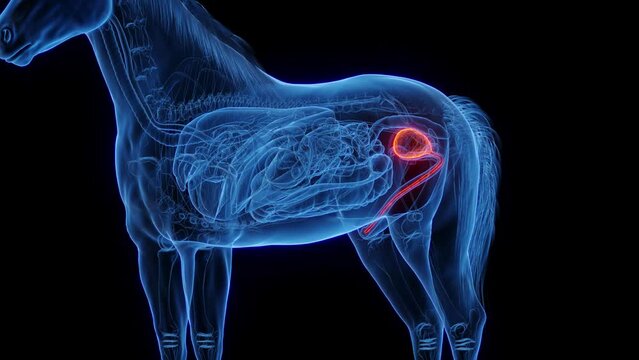 3D medical animation of a horse's urinary bladder