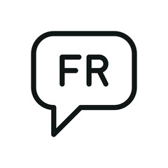 Speak French (FR) speech bubble isolated icon, speaking French language outline vector icon with editable stroke