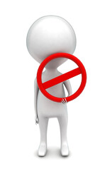 3d man holding forbidden restriction sign concept
