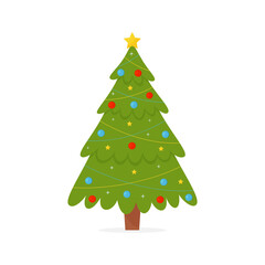 Christmas tree isolated on white background. Vector illustration.