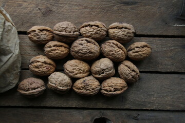 Walnuts on a vintage kitchen table.