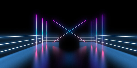 Fototapeta na wymiar 3D abstract background with neon lights. neon tunnel .space construction . .3d illustration