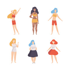 Female with Different Figure Type and Height as Body Positive and Self Acceptance Vector Set