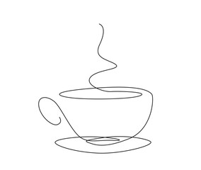 Continuous one line drawing a cup of coffee. A Cup of coffee with steam single line art vector design. Food ad Beverage concept.