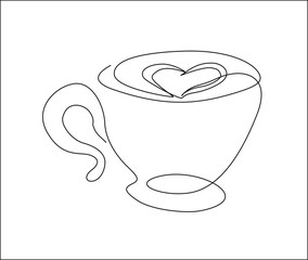 Continuous one line drawing a cup of coffee. Latteart Coffee single line art vector design. Food ad Beverage concept.