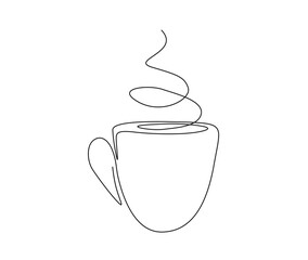 Continuous one line drawing a cup of coffee. A Cup of coffee with steam single line art vector design. Food ad Beverage concept.