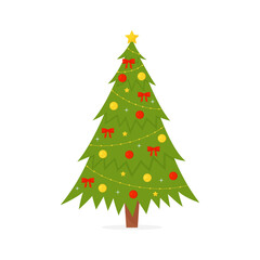 Christmas tree isolated on white background. Vector illustration.