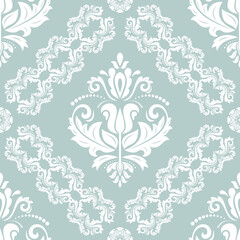 Classic seamless pattern. Damask orient light blue and white ornament. Classic vintage background. Orient ornament for fabric, wallpaper and packaging