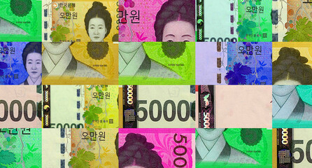 South Korea Won 50000 KRW banknotes abstract color mosaic pattern