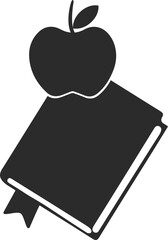 Apple on the book icon, education icon black vector