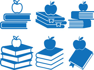 Apple on the book icon set, knowledge icon set blue vector