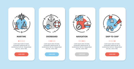 Nautical Sea App Screens Cards Set. Vector