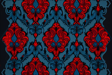 red and blue damask repeating pattern ideal for backgrounds