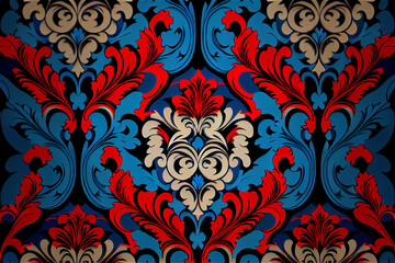 red and blue damask repeating pattern ideal for backgrounds