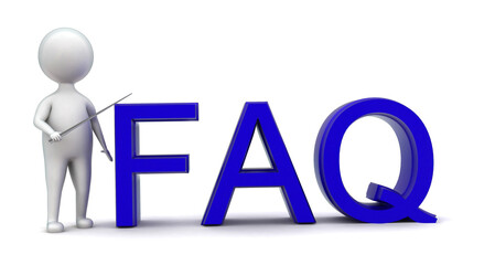 3d man holding a stick in hands and presenting faq concept