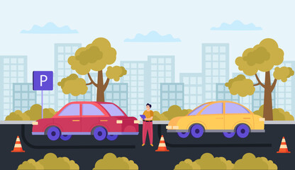 Driving School Flat Composition