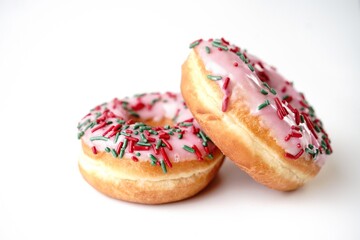  Pink Strawberry sprinkle donuts isolated on white background