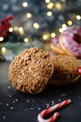 Cookie butter donut / doughnut on holiday background, selective focus