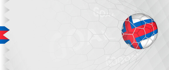 Banner design of a football ball with flag of Faroe Islands in football net, the goal by national soccer team of Faroe Islands.