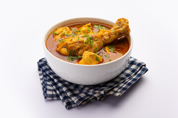 Red Chicken Curry or murgh Masala or korma with prominent Leg Piece