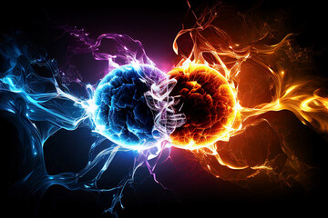 Atomic energy power blast due to two atoms collision - obrazy, fototapety, plakaty