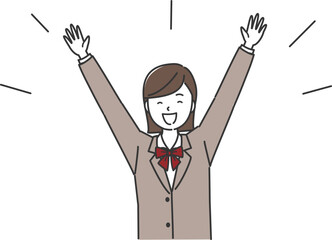 万歳をして喜ぶ女子学生