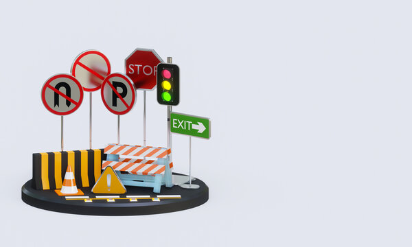Road Safety awareness concept illustration with copy space. 3D Rendering