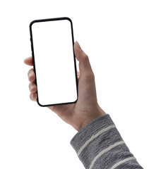 Mockup hand PNG  Studio shot of Smartphone with blank phone screen