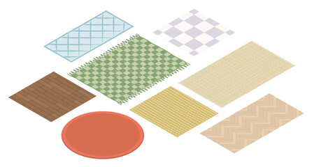 Textile carpets - modern vector isometric colorful elements - obrazy, fototapety, plakaty