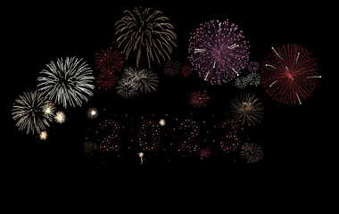 New year 2023 colorful fireworks display at night