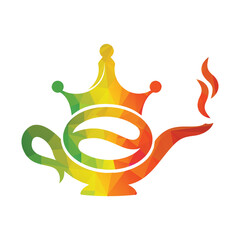 Coffee King Kettle logo design icon template.  Crown Coffee pot design vector.