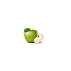 Apples with Green Leaves and Apple Slice - Vector Illustration. Realistic vector