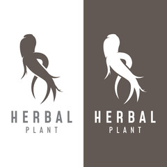 Logo design of natural ginseng herb plant and leaves.Logo for business, herbal,floral.