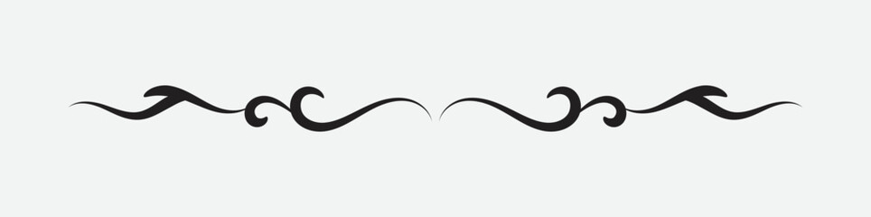 ornamental filigree flourish, thin divider. Classical vintage element, vector illustration