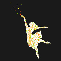 Silhouette of girl with flowers and butterfly
