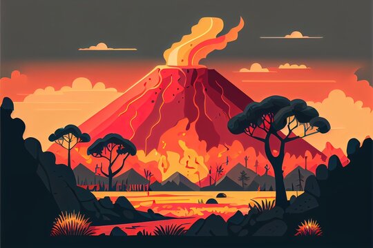 Flat Vector Illustration Of Mount Nyiragongo, Mild Colors