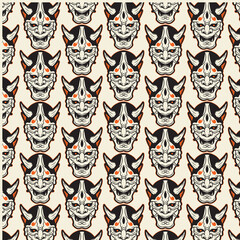 Japanese devil mask doodle pattern