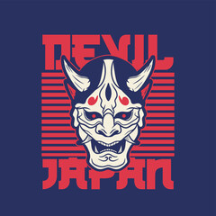 Japanese Demon Oni Mask Logo Design vector illustration ,it can be use for shirt design or poster	
