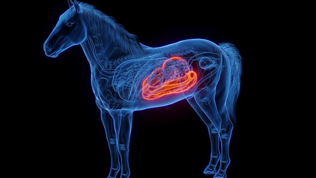 3D medical animation of a horse's large intestine